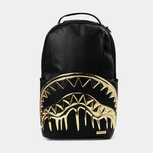Sprayground Drip Metallic Gold Backpack🔥New Black Bookbag Large School Bag